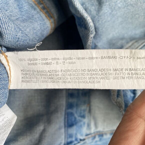 Zara Trafaluc Jean Jacket Women M Blue Denim Distressed Oversized Trucker Grunge - Picture 9 of 9